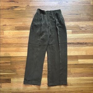 Women’s Olive Green Pleated Silk Pants, Jones New York, Size 6